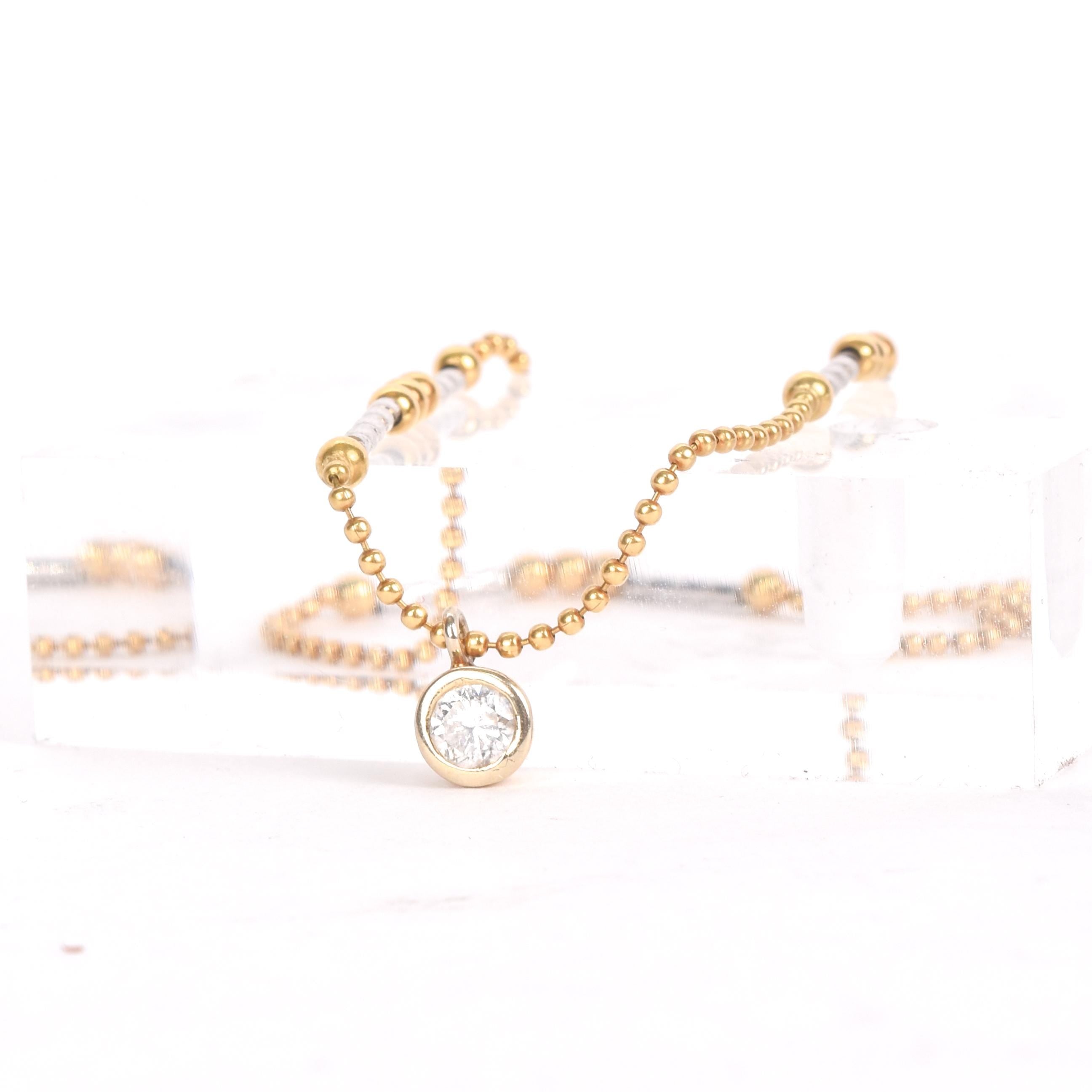 18K Two-Tone Gold Necklace with Solitaire Diamond Pendant