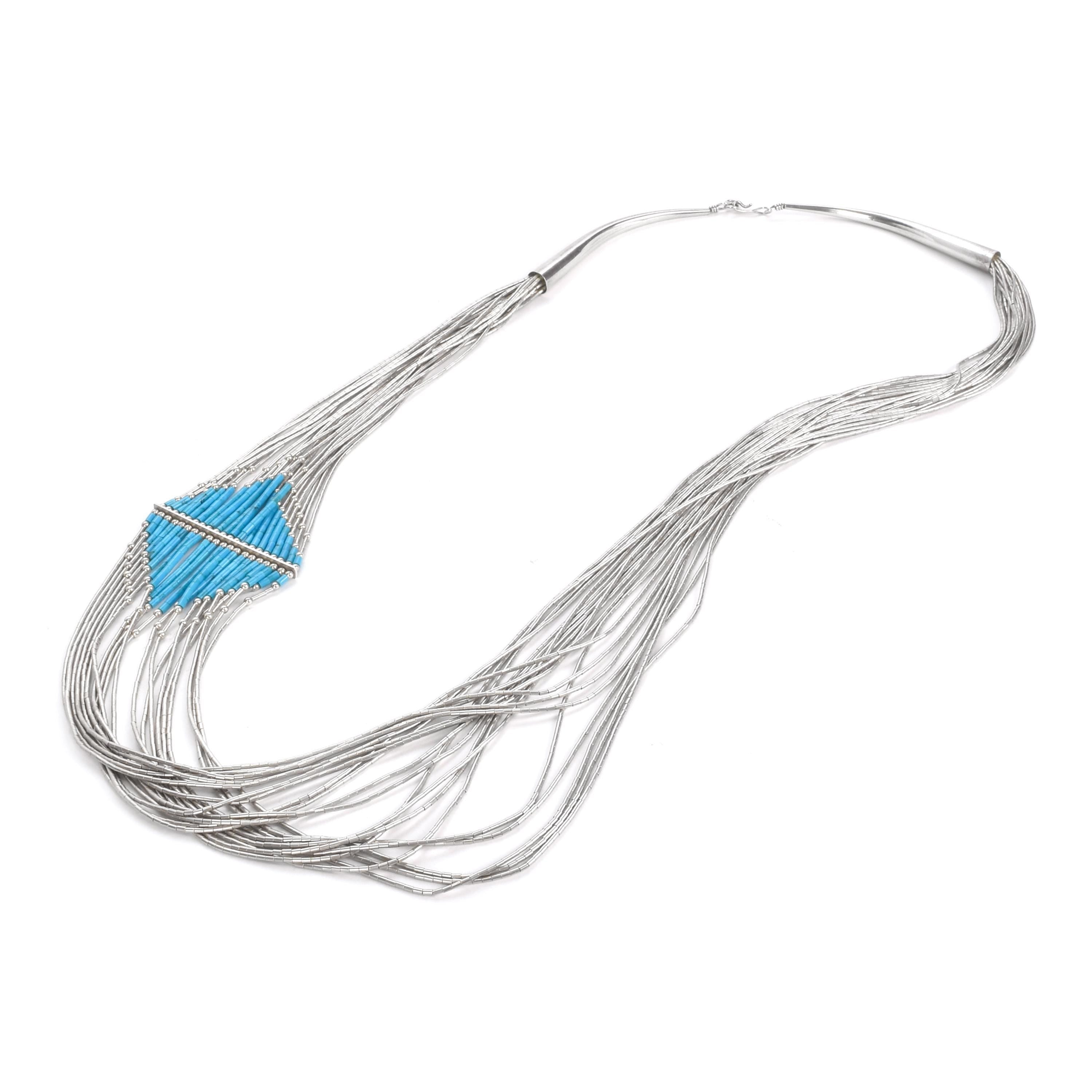 Sterling Silver and Turquoise Waterfall Strand Necklace