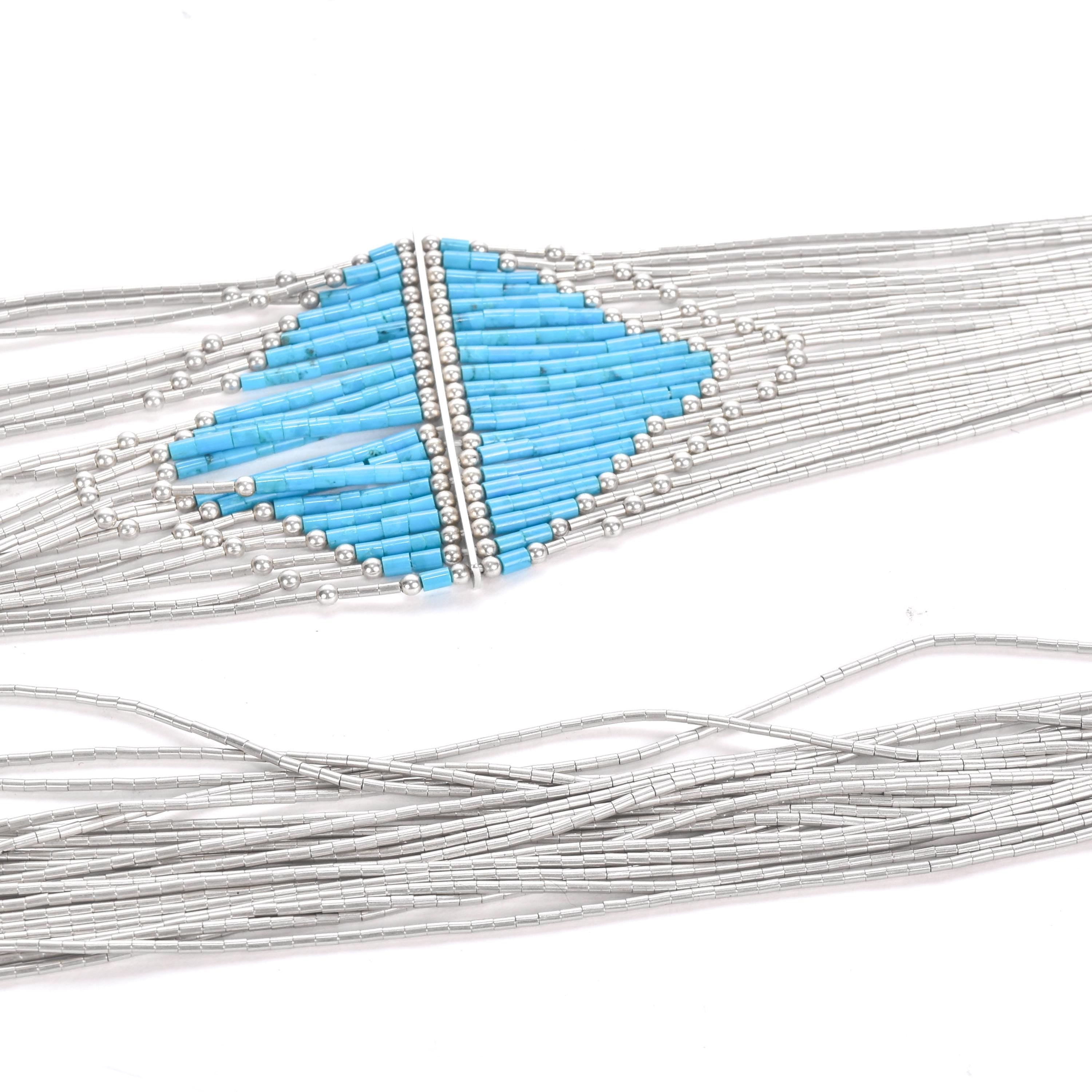 Sterling Silver and Turquoise Waterfall Strand Necklace