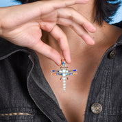 Signed Sterling Silver Dragonfly Inlay Pendant