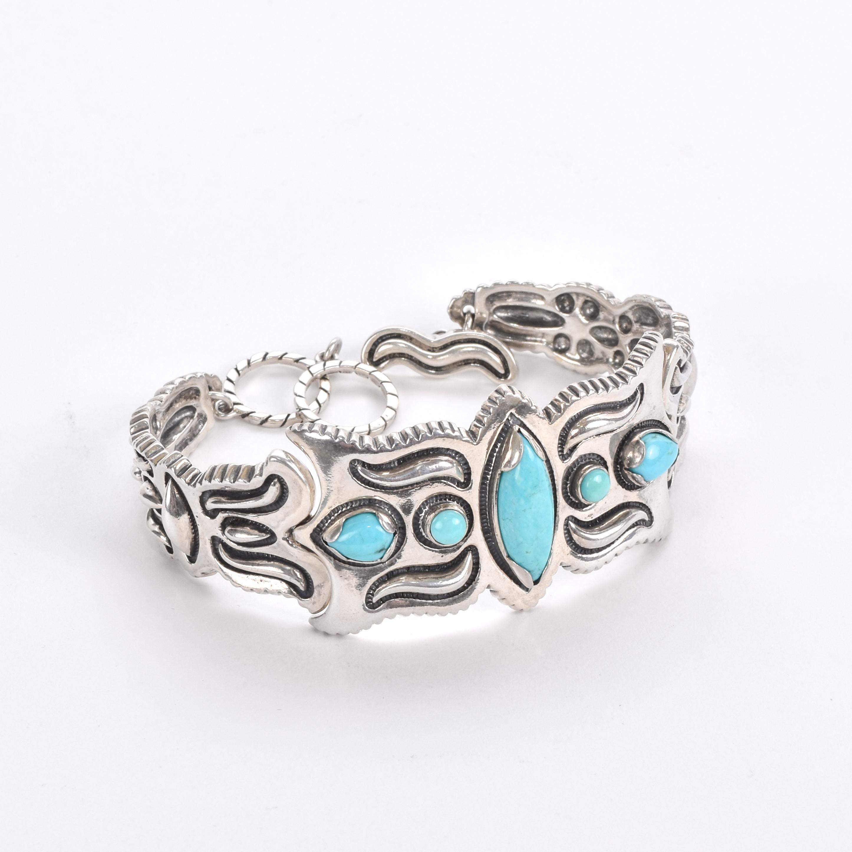 Cody Sanderson for Caroline Pollack Silver and Turquoise Link Cuff Bracelet