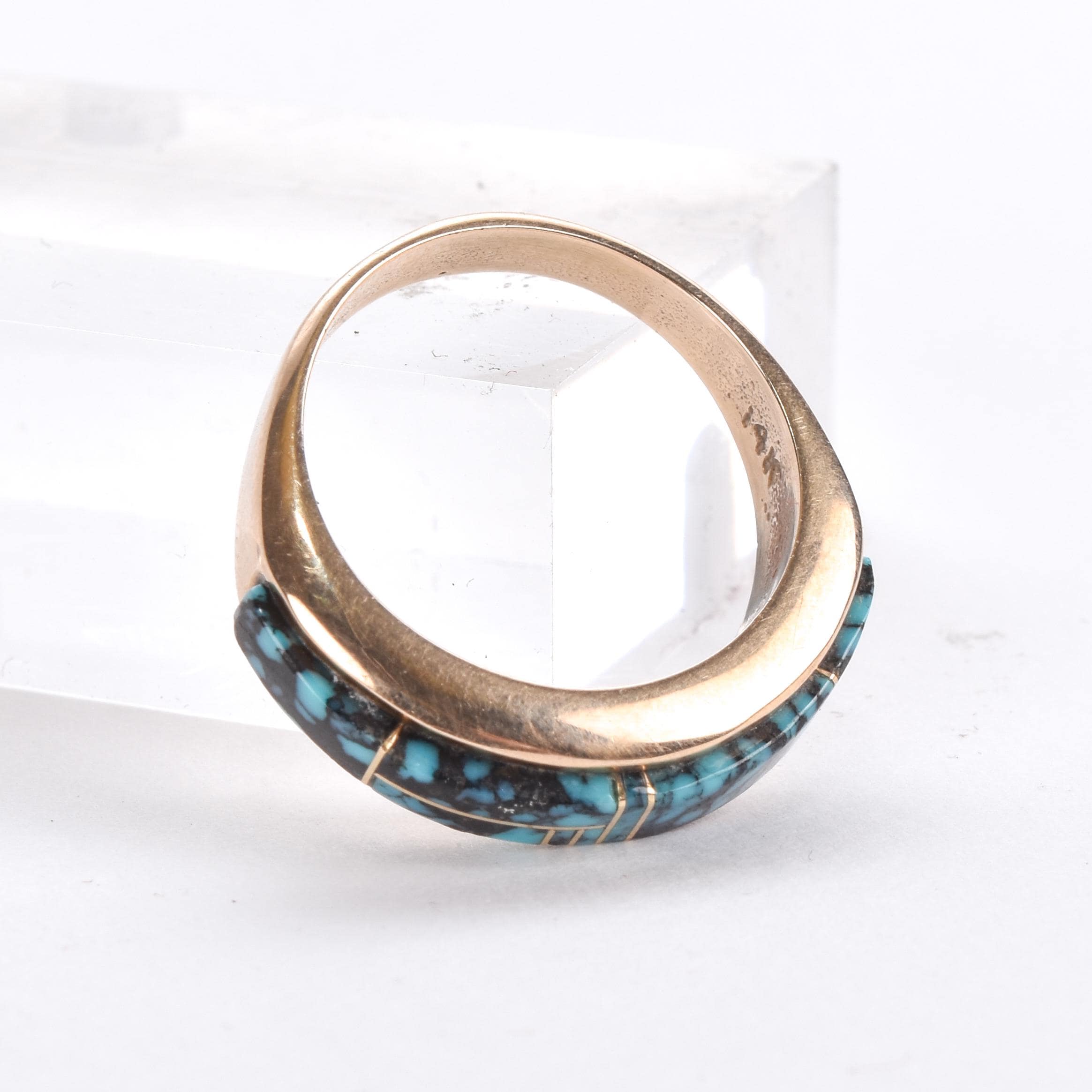 Signed 14K Gold and Inlaid Turquoise Ring