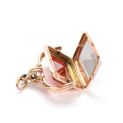 14K Gold Black Onyx and Carnelian Spinner Fob Locket