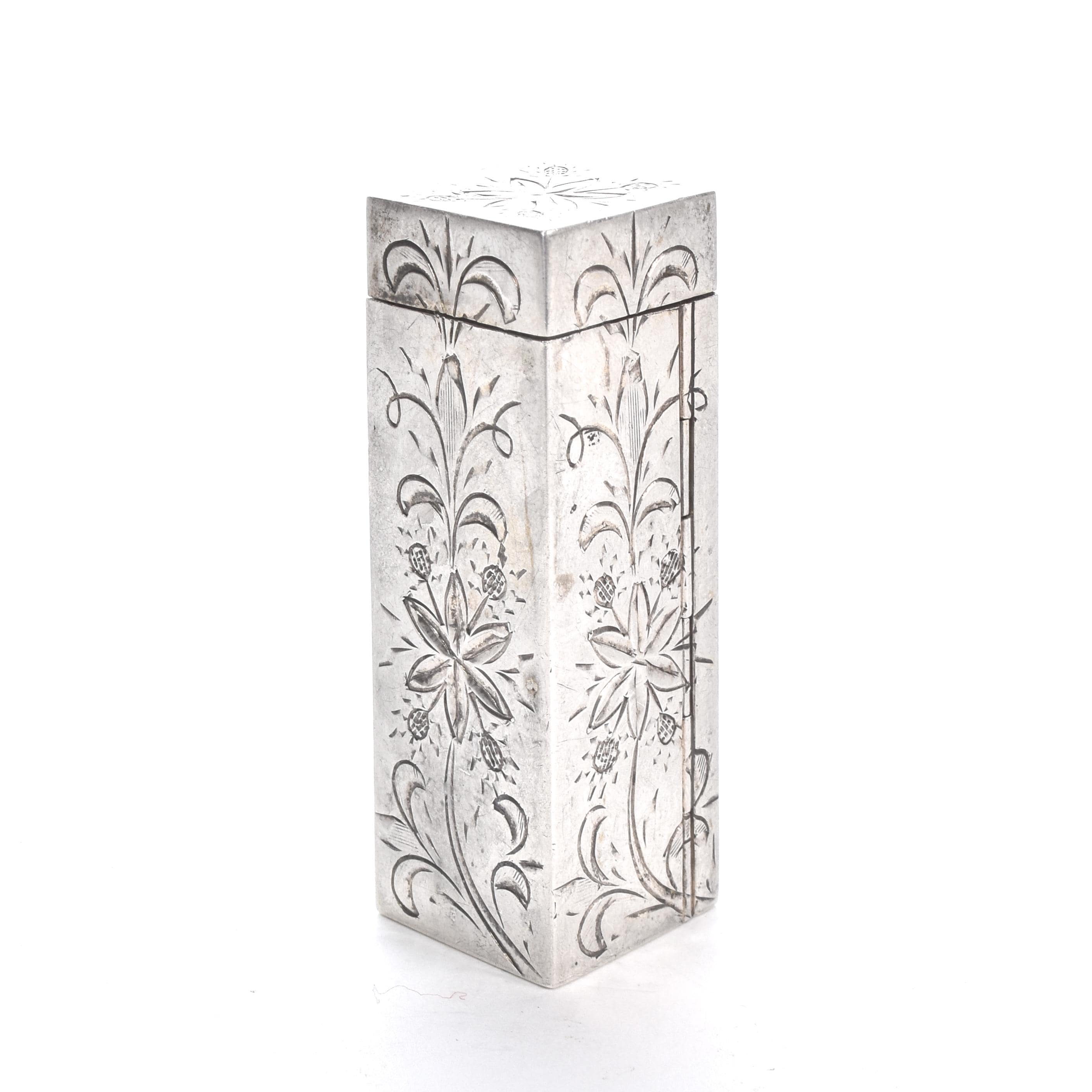 Italian 800 Silver Refillable Etched Lipstick Tube with Mirror