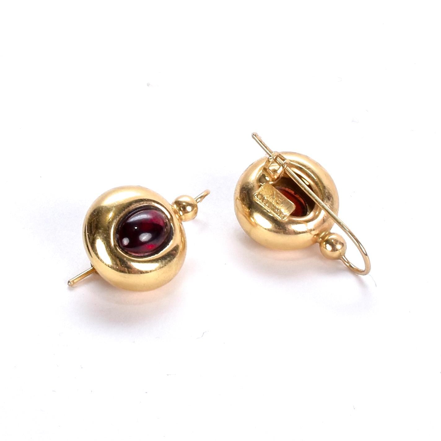 14K Gold and Garnet Cabochon Drop Earrings