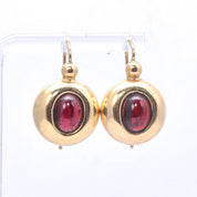 14K Gold and Garnet Cabochon Drop Earrings