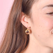 14K Gold and Garnet Cabochon Drop Earrings