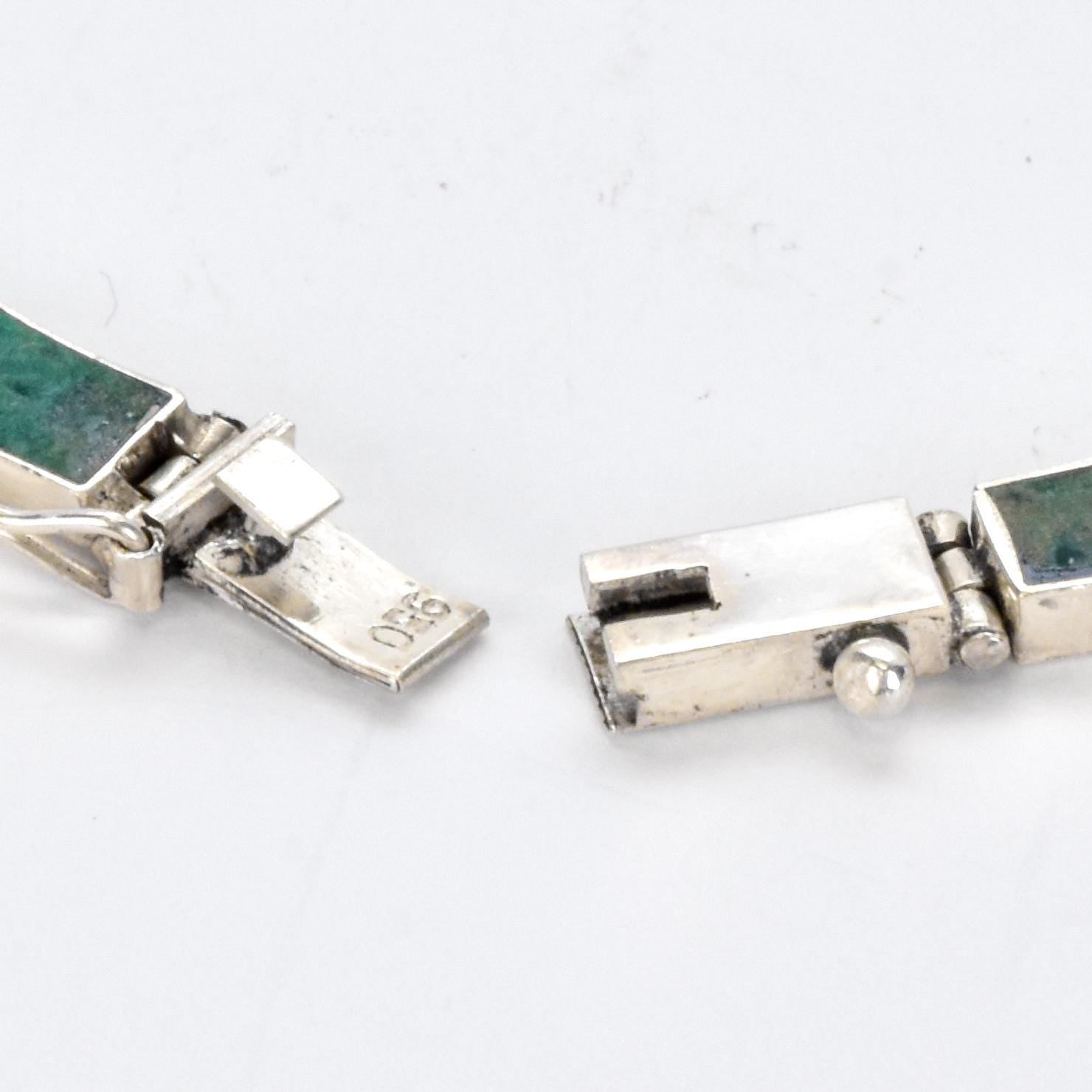 Mexican 950 Silver Malachite and Lapis Lazuli Link Necklace