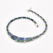 Mexican 950 Silver Malachite and Lapis Lazuli Link Necklace