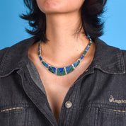 Mexican 950 Silver Malachite and Lapis Lazuli Link Necklace