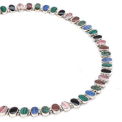 Multi-Gemstone Sterling Silver Chain Link Necklace