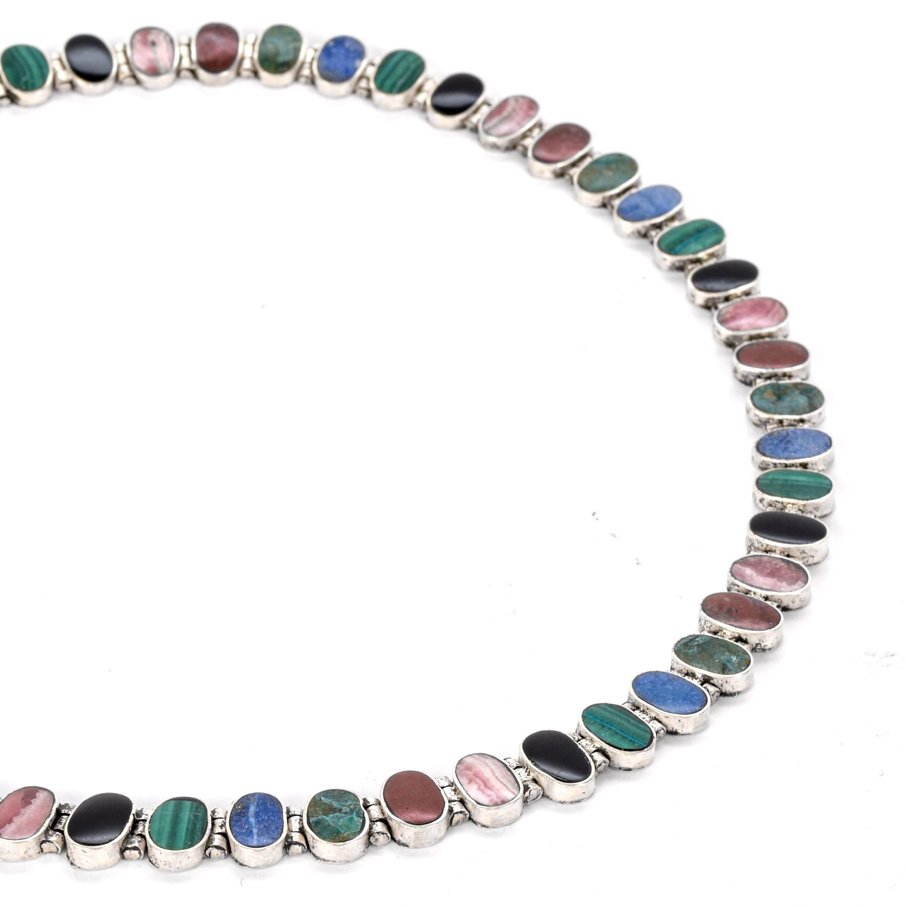 Multi-Gemstone Sterling Silver Chain Link Necklace