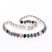 Multi-Gemstone Sterling Silver Chain Link Necklace