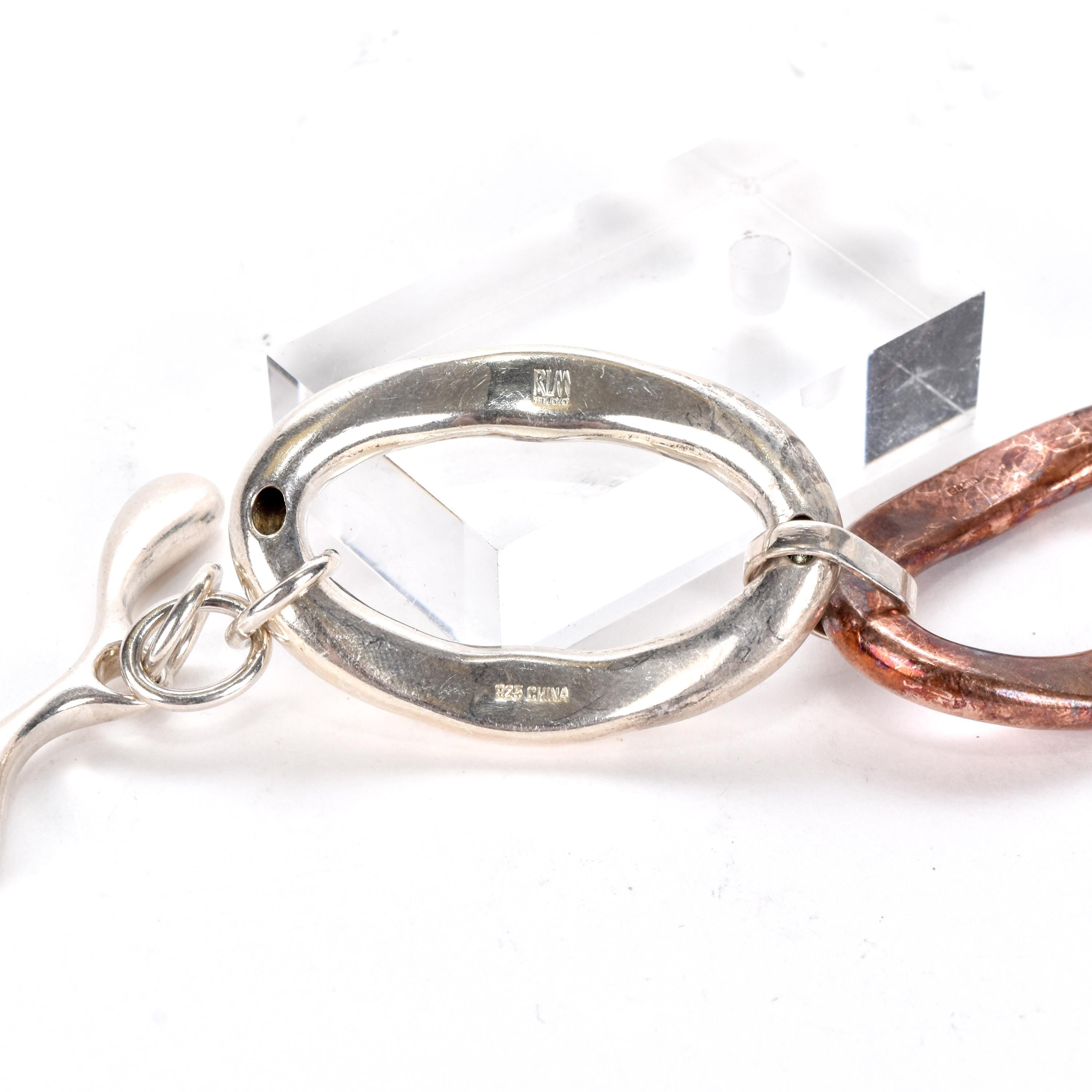 Three-Tone Silver. Brass, and Copper Chunky Link Bracelet