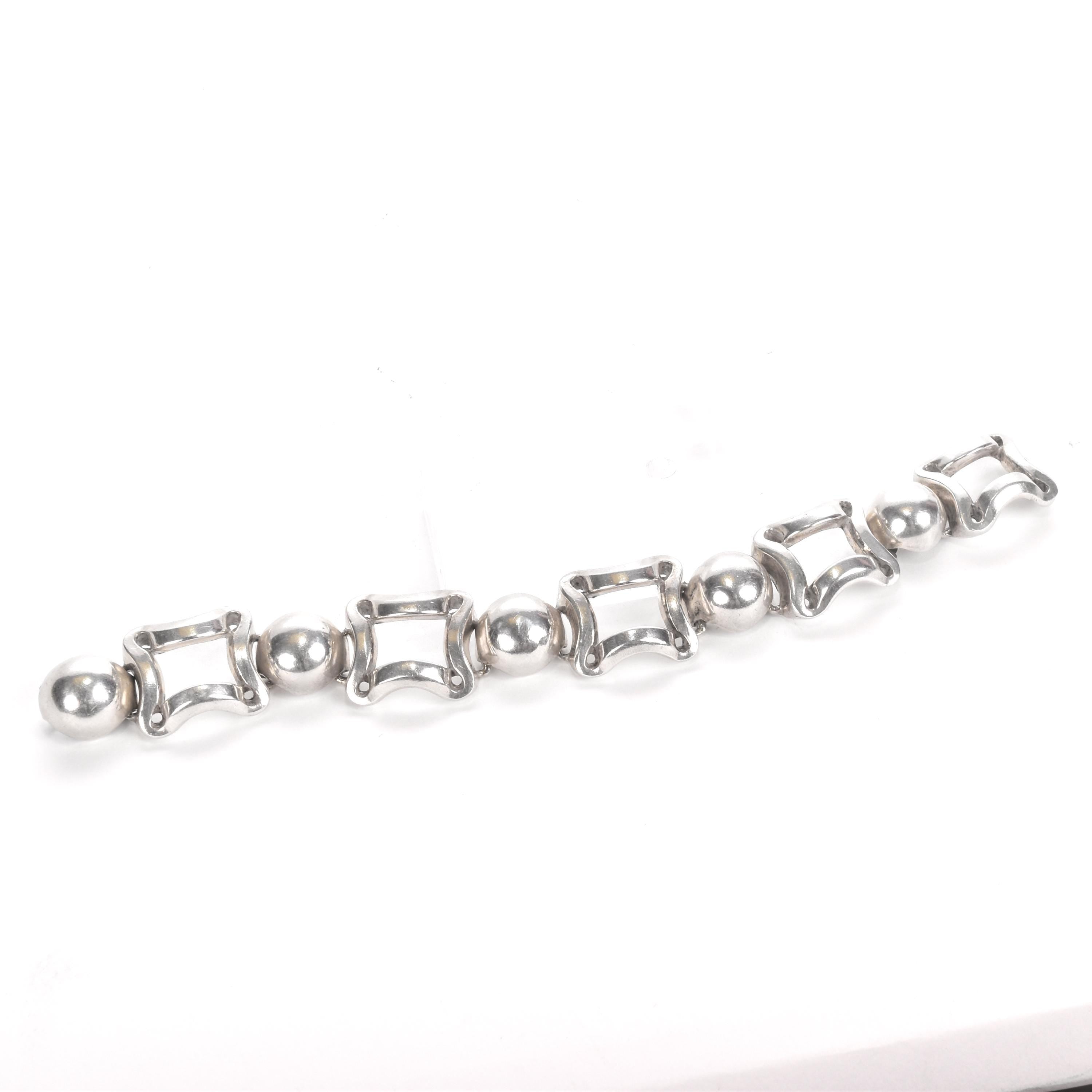 Sterling Silver Square and Sphere Link Bracelet