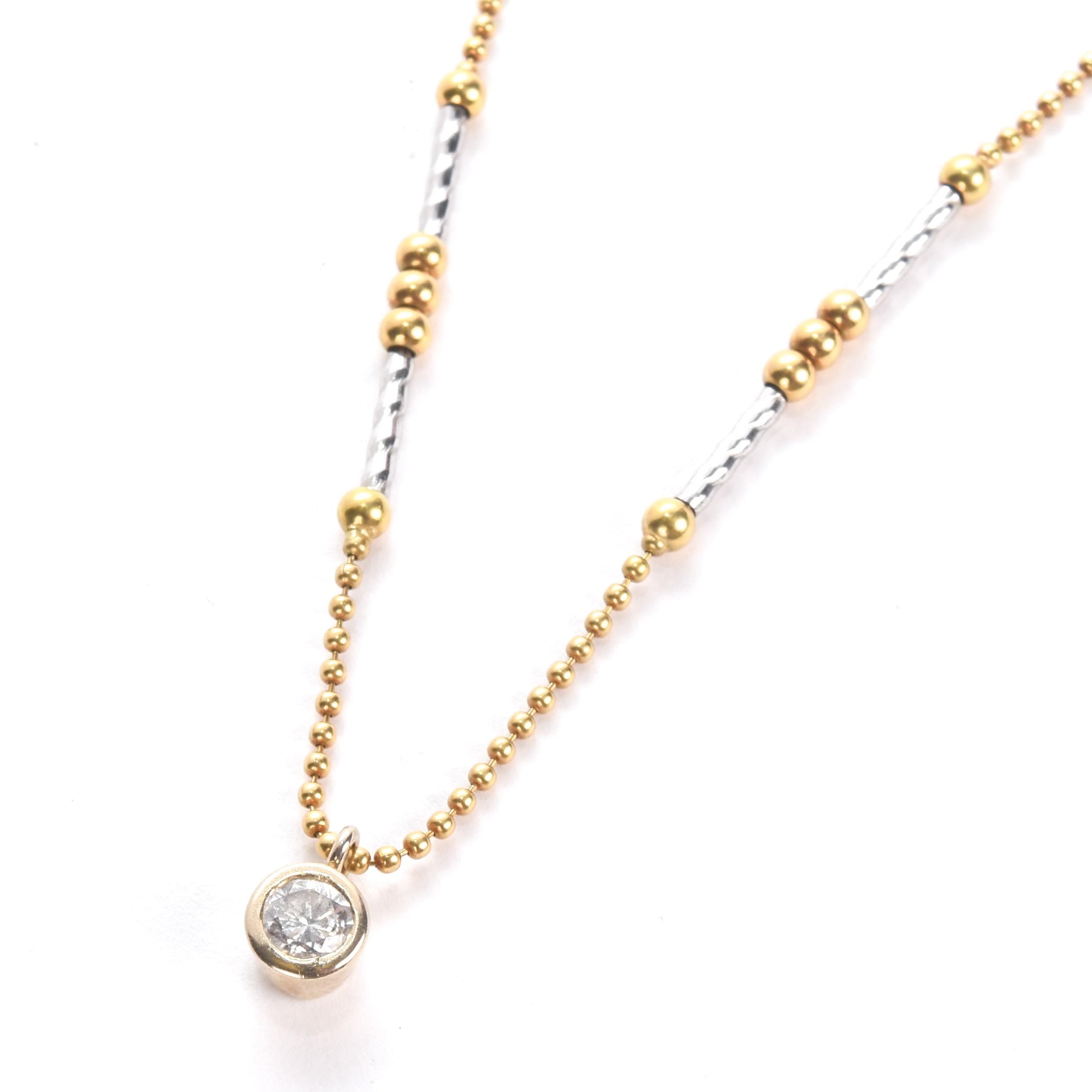 18K Two-Tone Gold Necklace with Solitaire Diamond Pendant