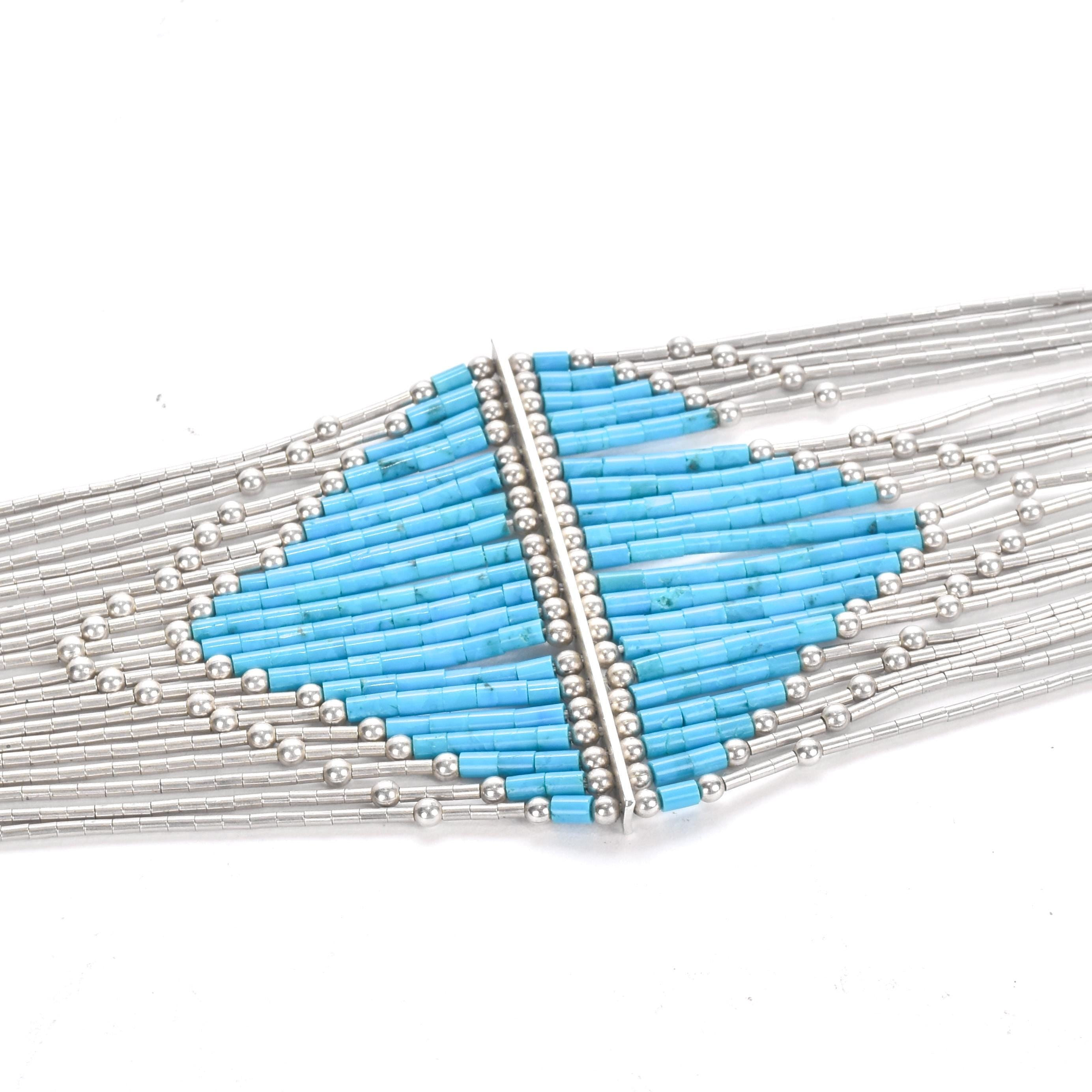 Sterling Silver and Turquoise Waterfall Strand Necklace