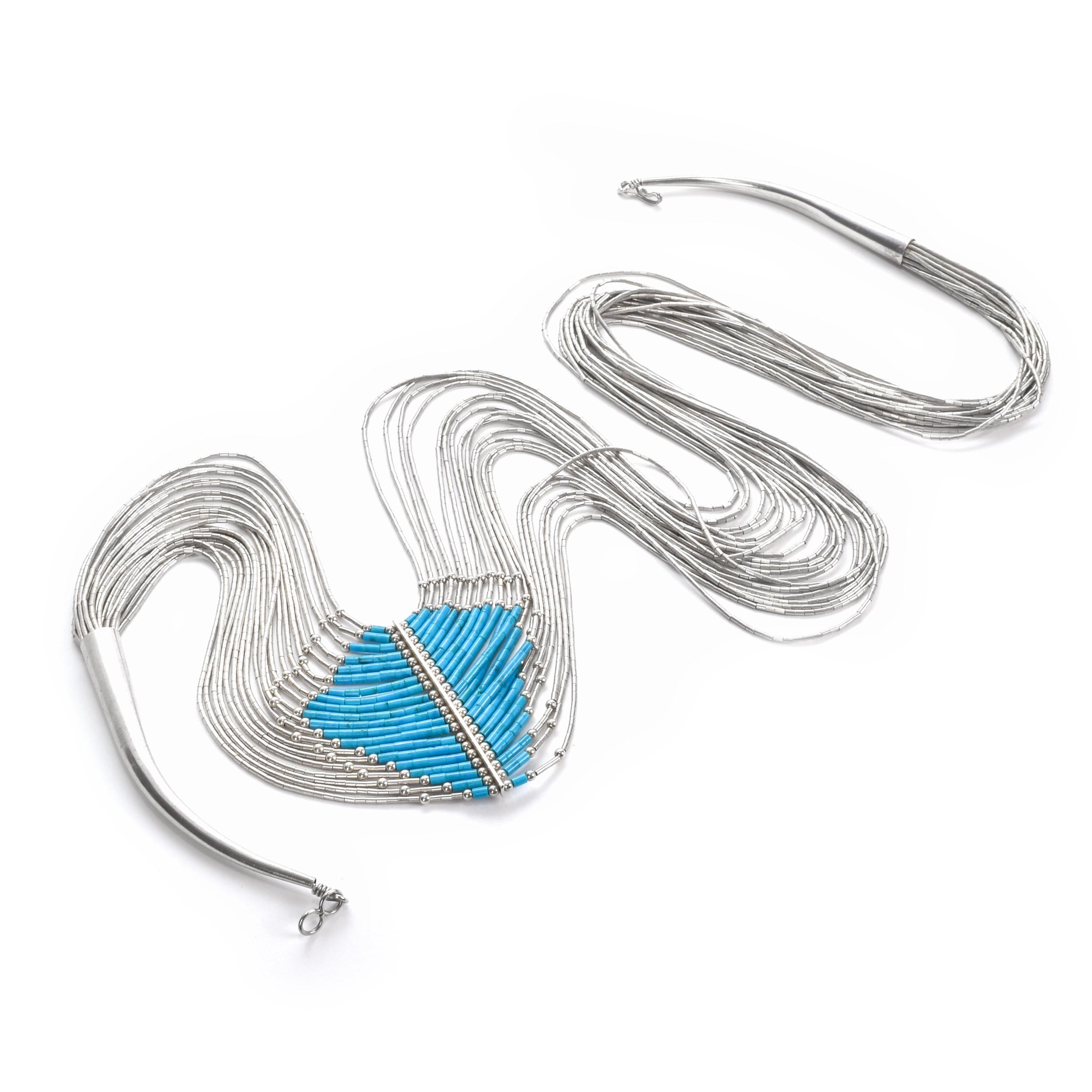 Sterling Silver and Turquoise Waterfall Strand Necklace