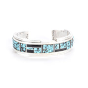 Turquoise and Black Onyx Sterling Silver Inlay Cuff
