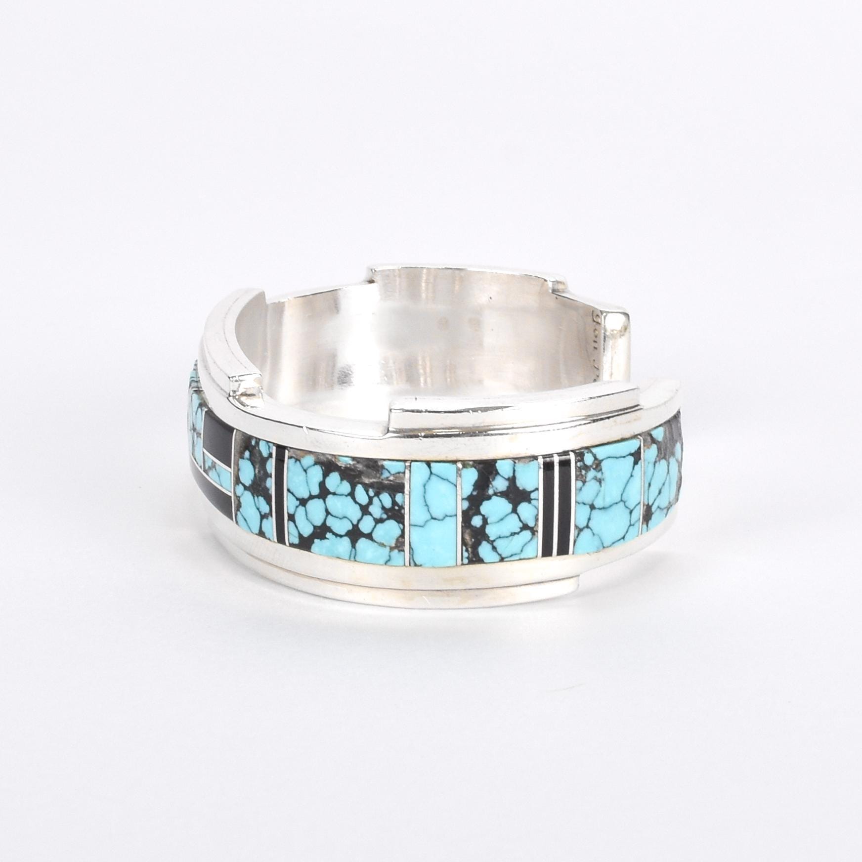 Turquoise and Black Onyx Sterling Silver Inlay Cuff