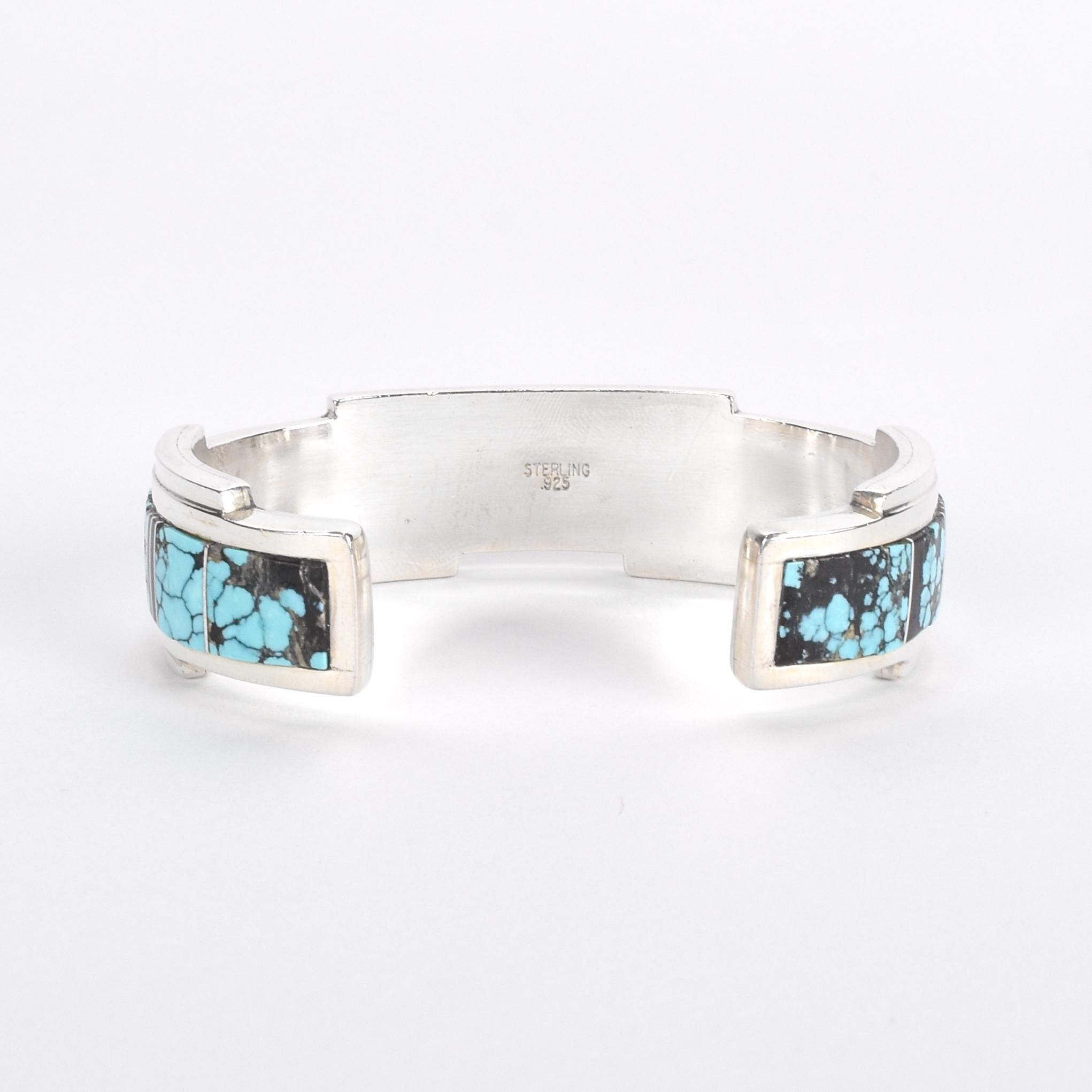 Turquoise and Black Onyx Sterling Silver Inlay Cuff