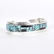 Turquoise and Black Onyx Sterling Silver Inlay Cuff