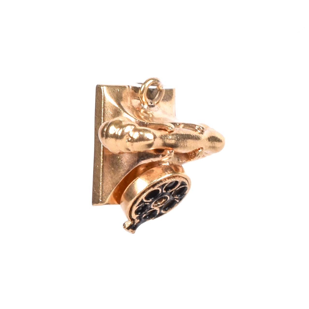 14K Gold Articulating Rotary Phone Pendant Charm