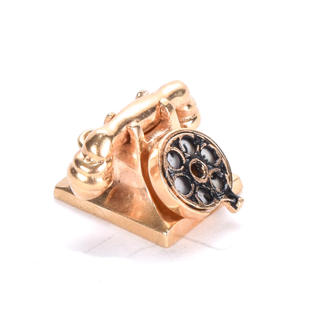 14K Gold Articulating Rotary Phone Pendant Charm