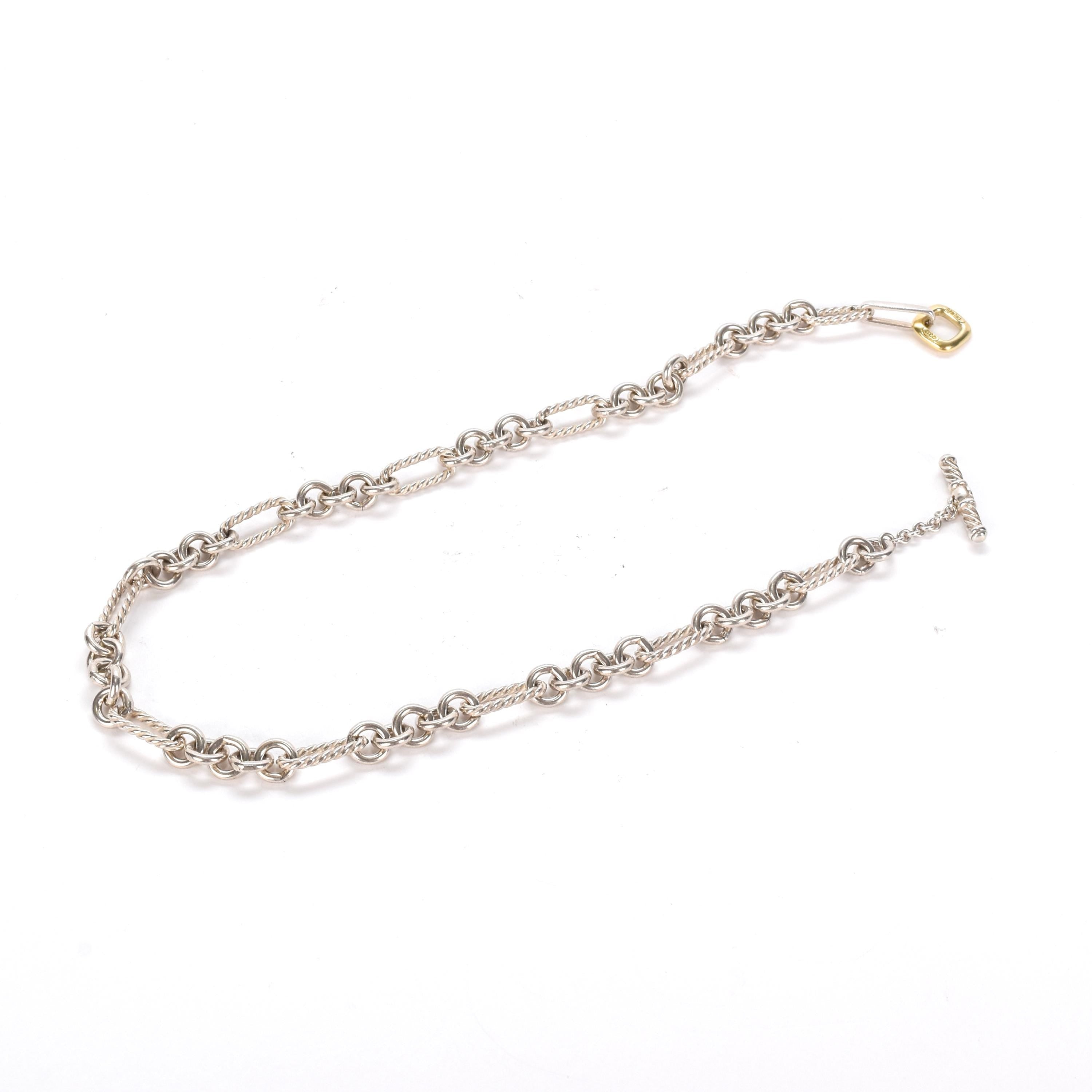 David Yurman 18K Gold and Silver Oval Link Toggle Chain Necklace