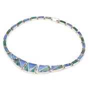 Mexican 950 Silver Malachite and Lapis Lazuli Link Necklace