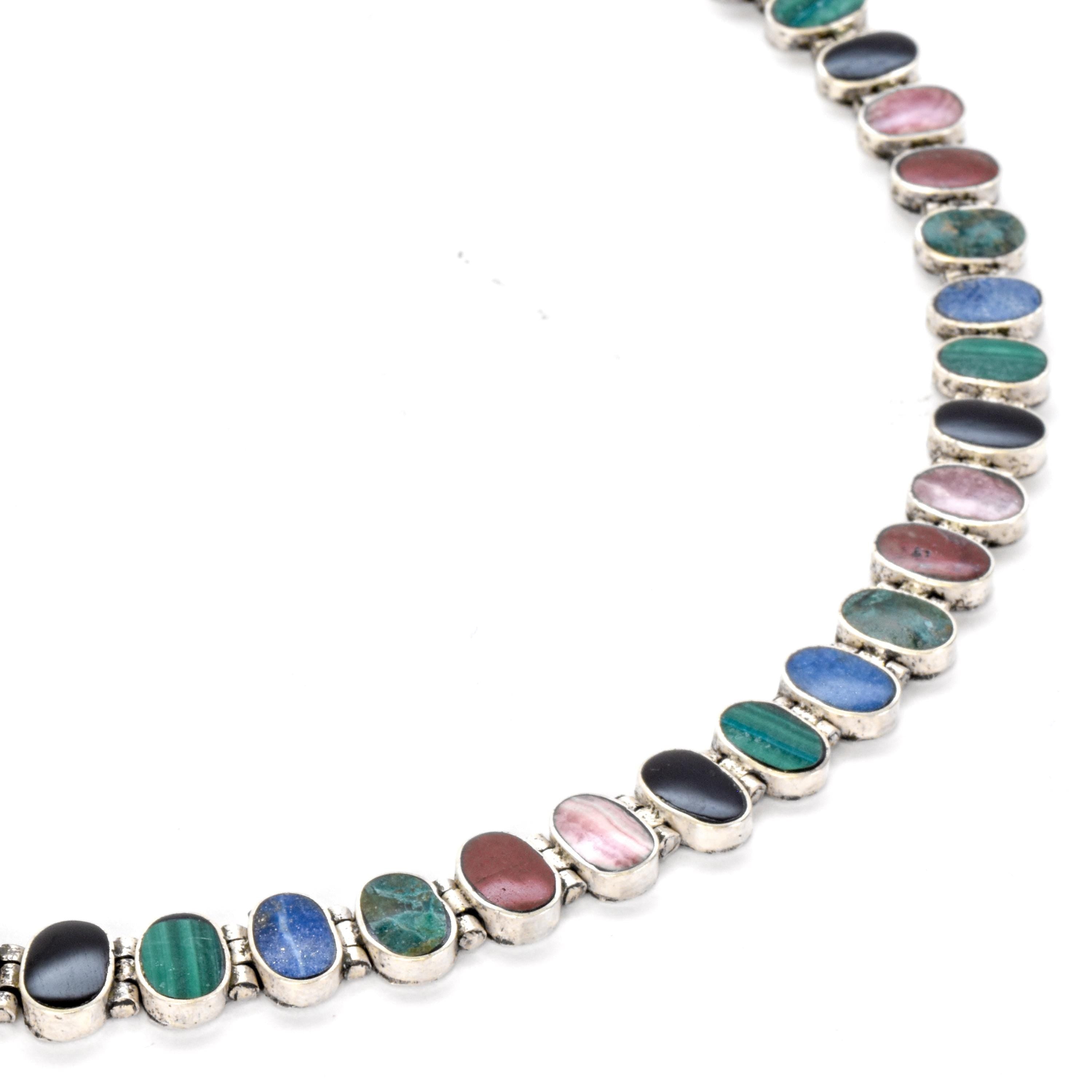 Multi-Gemstone Sterling Silver Chain Link Necklace