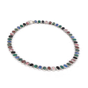 Multi-Gemstone Sterling Silver Chain Link Necklace