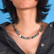 Multi-Gemstone Sterling Silver Chain Link Necklace