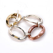 Three-Tone Silver. Brass, and Copper Chunky Link Bracelet