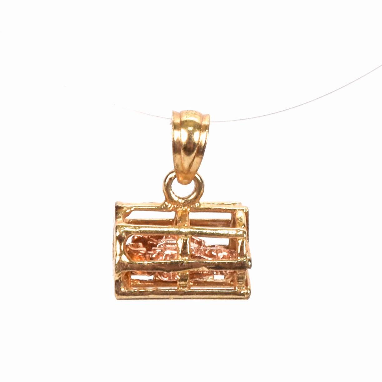 14K Gold Two-Tone Lobster Cage Pendant