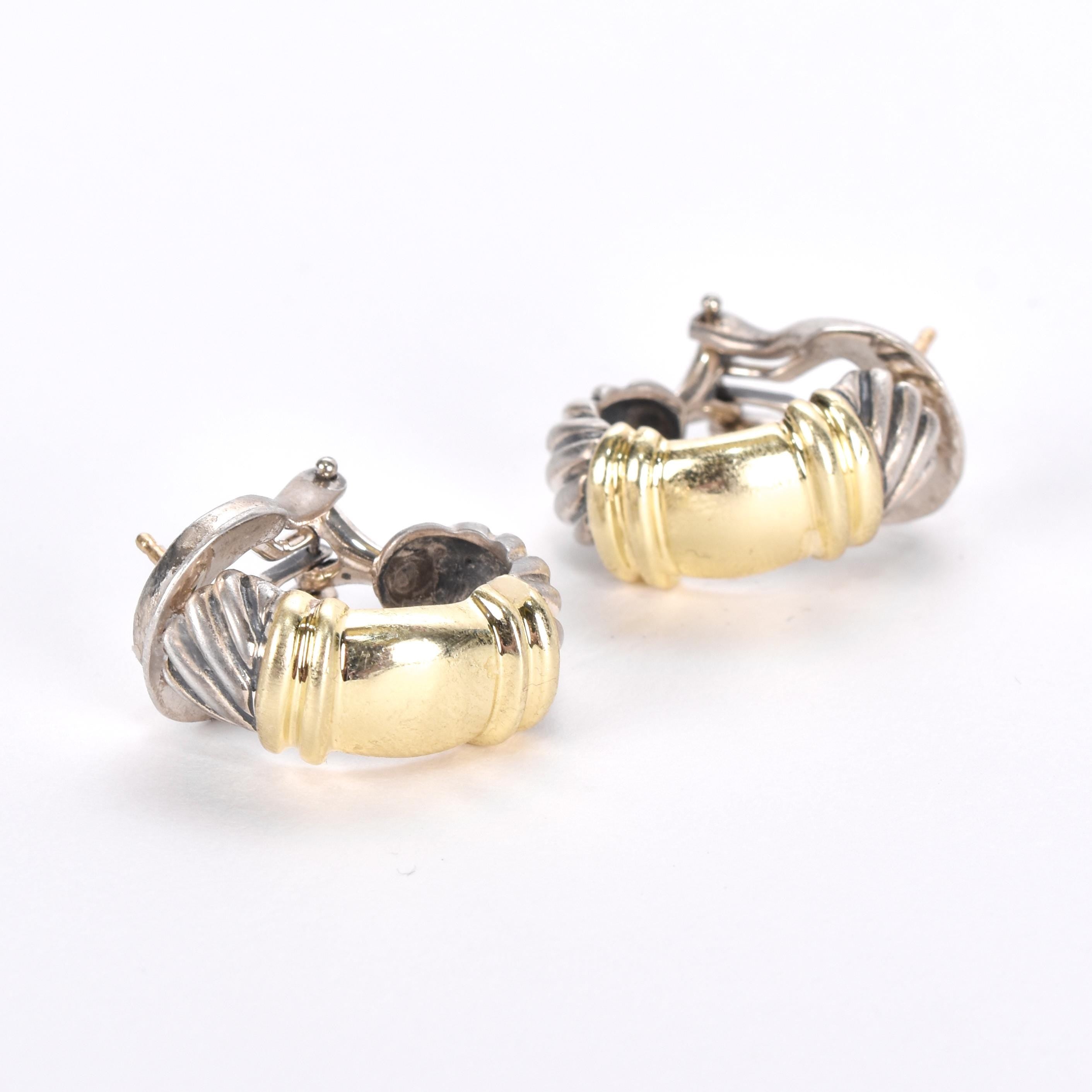 Vintage David Yurman Sterling and 14K Gold Cable Shrimp Earrings