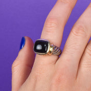 Vintage David Yurman Onyx Noblesse Ring in 925 Silver and 14K Gold