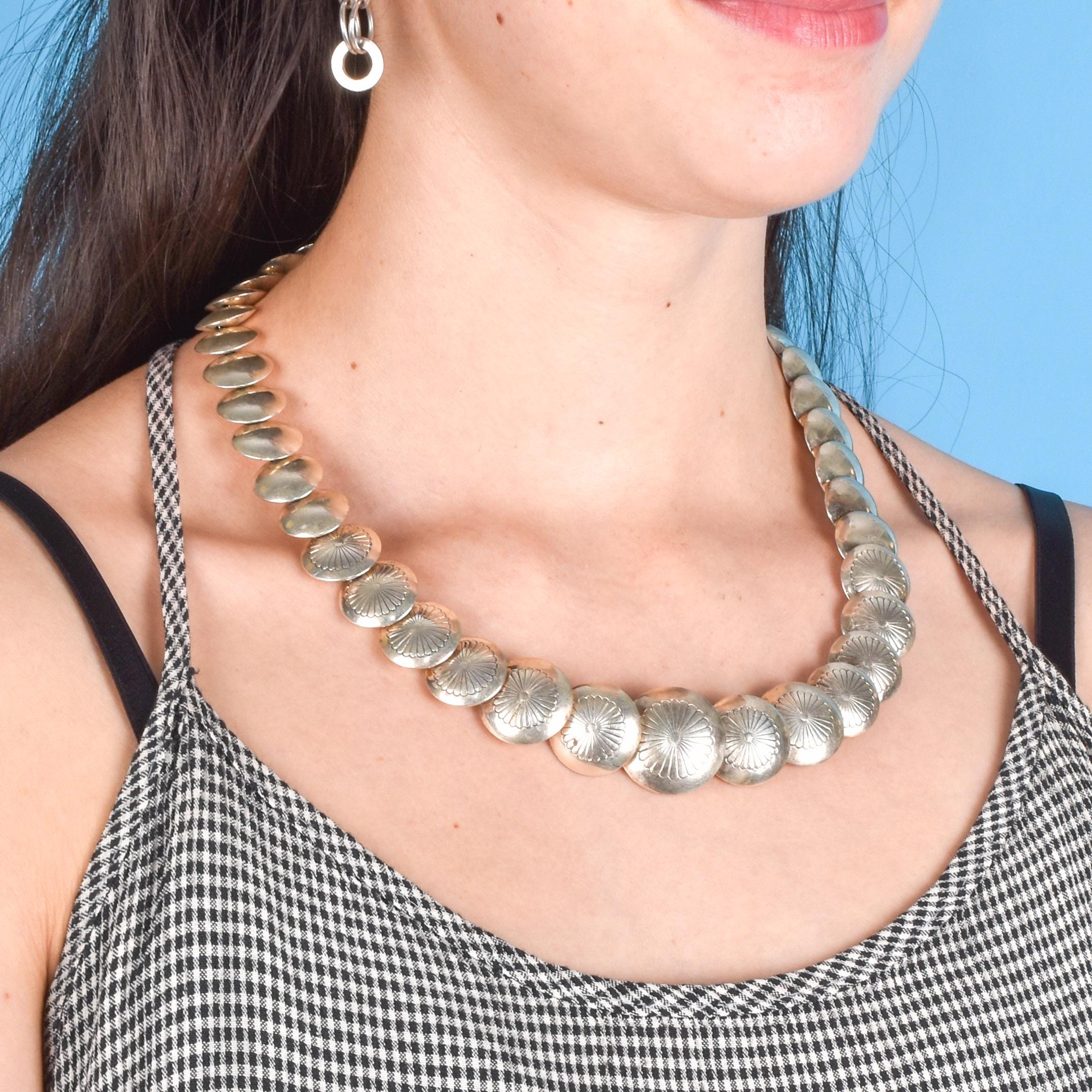 Sterling Silver Southwestern Disk Bead Necklace