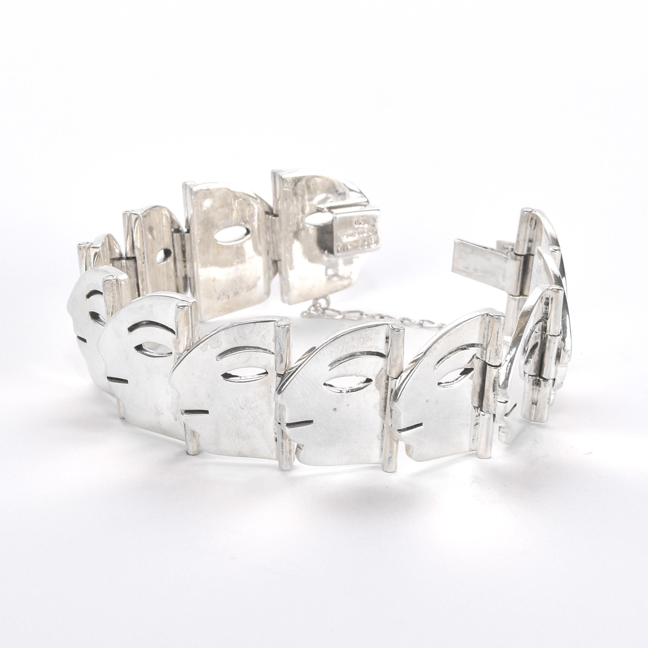 Sterling Silver Modernist Face Link Bracelet