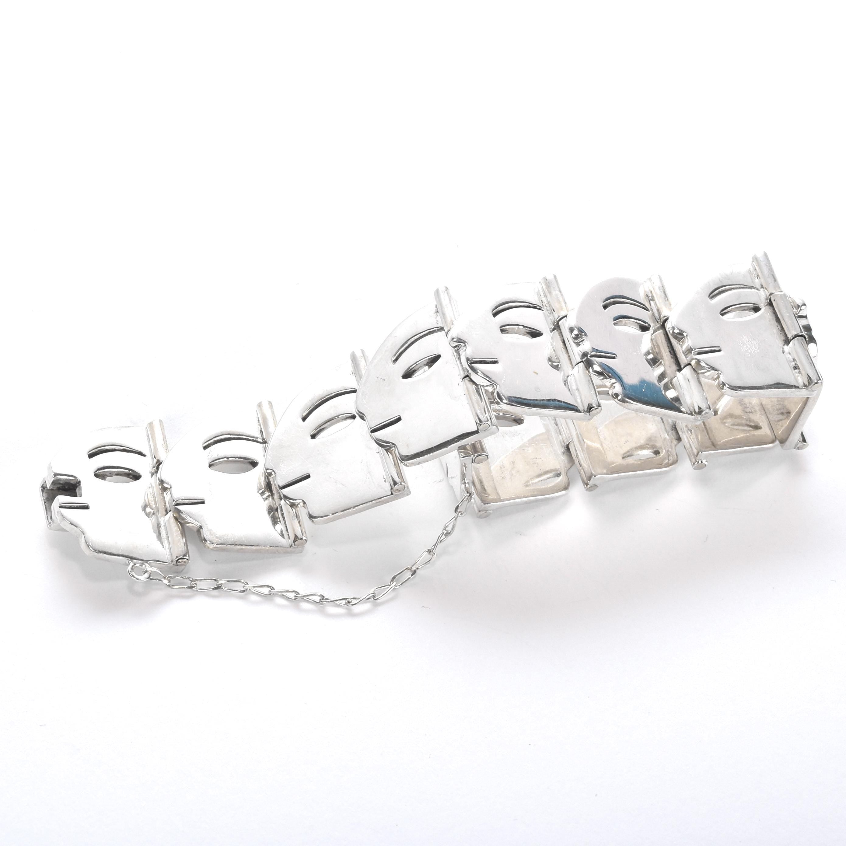 Sterling Silver Modernist Face Link Bracelet