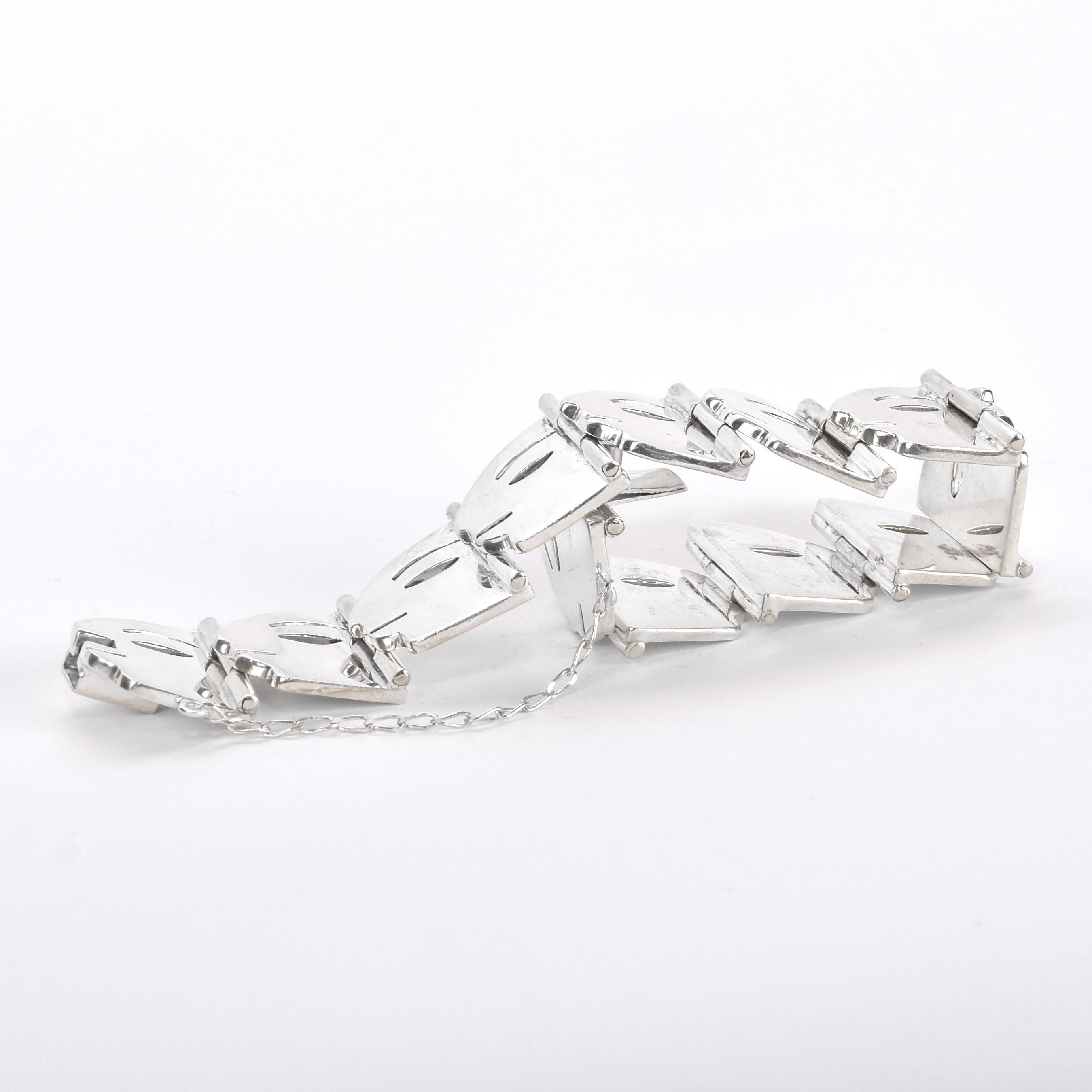 Sterling Silver Modernist Face Link Bracelet