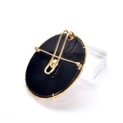 Estate Cameo Brooch with Carved Natural Opal, Black Onyx, 14K Gold and Diamond