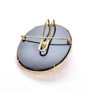 Estate Cameo Brooch with Carved Natural Opal, Black Onyx, 14K Gold and Diamond