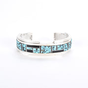 Turquoise and Black Onyx Sterling Silver Inlay Cuff
