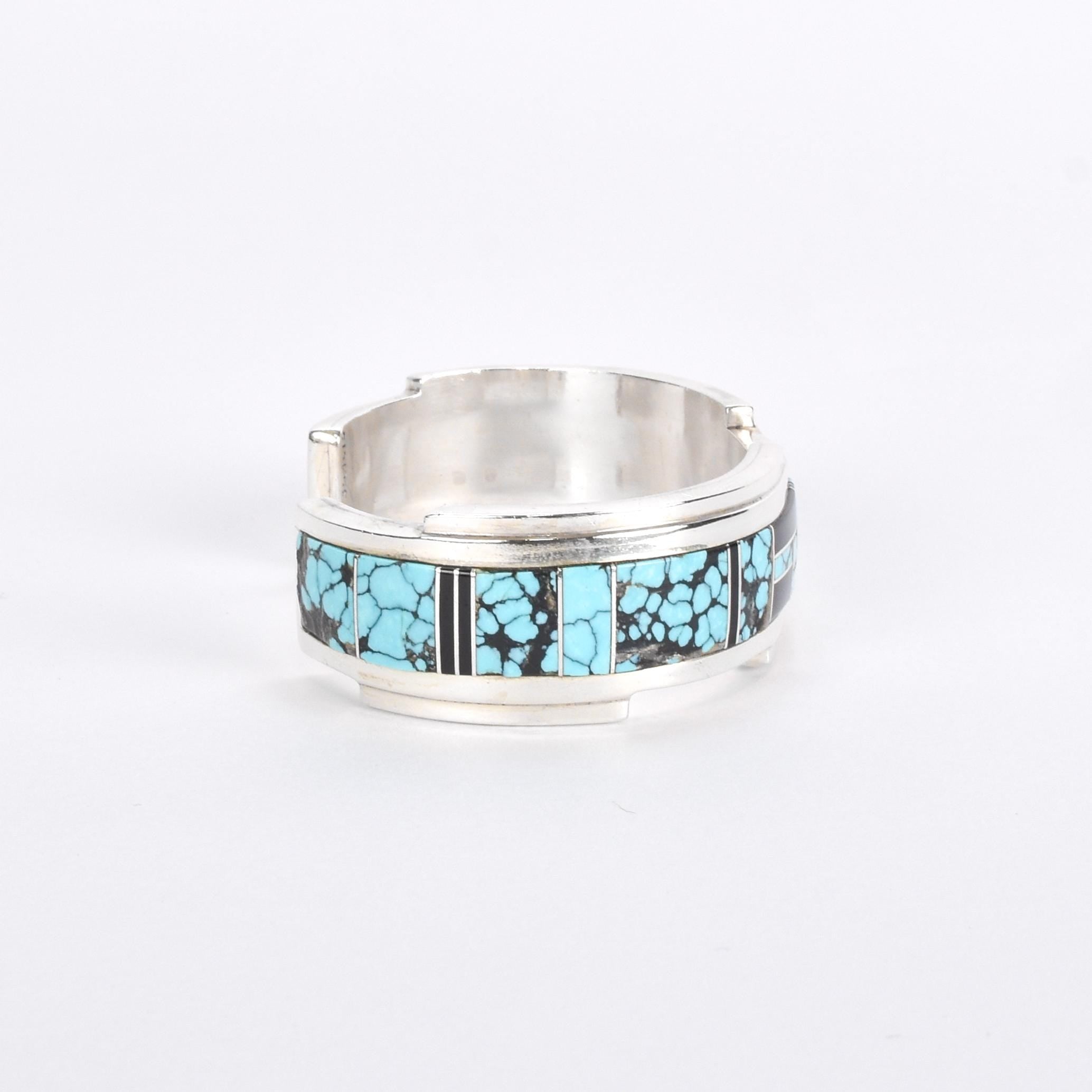 Turquoise and Black Onyx Sterling Silver Inlay Cuff