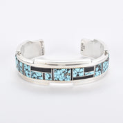 Turquoise and Black Onyx Sterling Silver Inlay Cuff