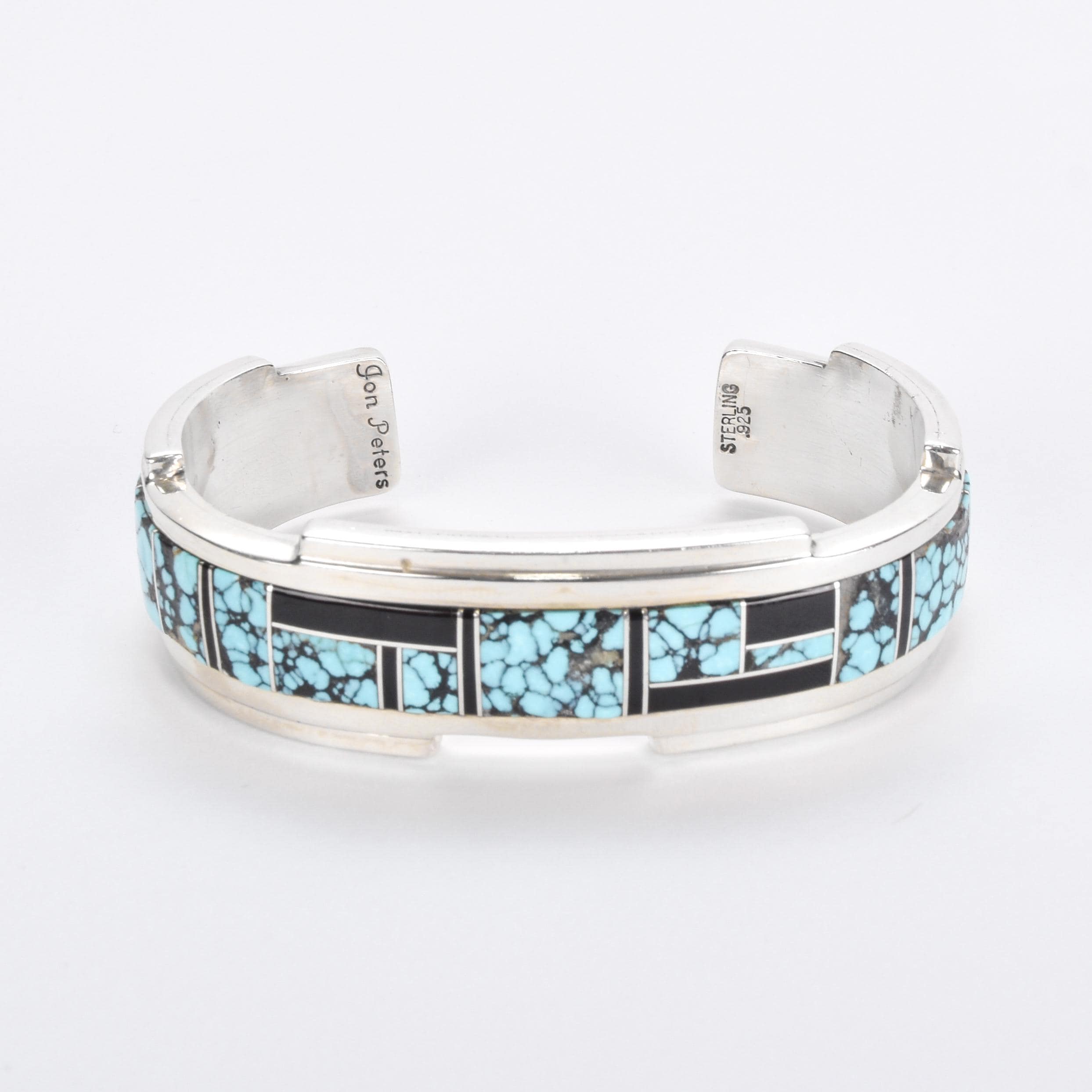 Turquoise and Black Onyx Sterling Silver Inlay Cuff