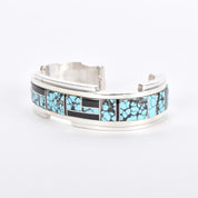 Turquoise and Black Onyx Sterling Silver Inlay Cuff
