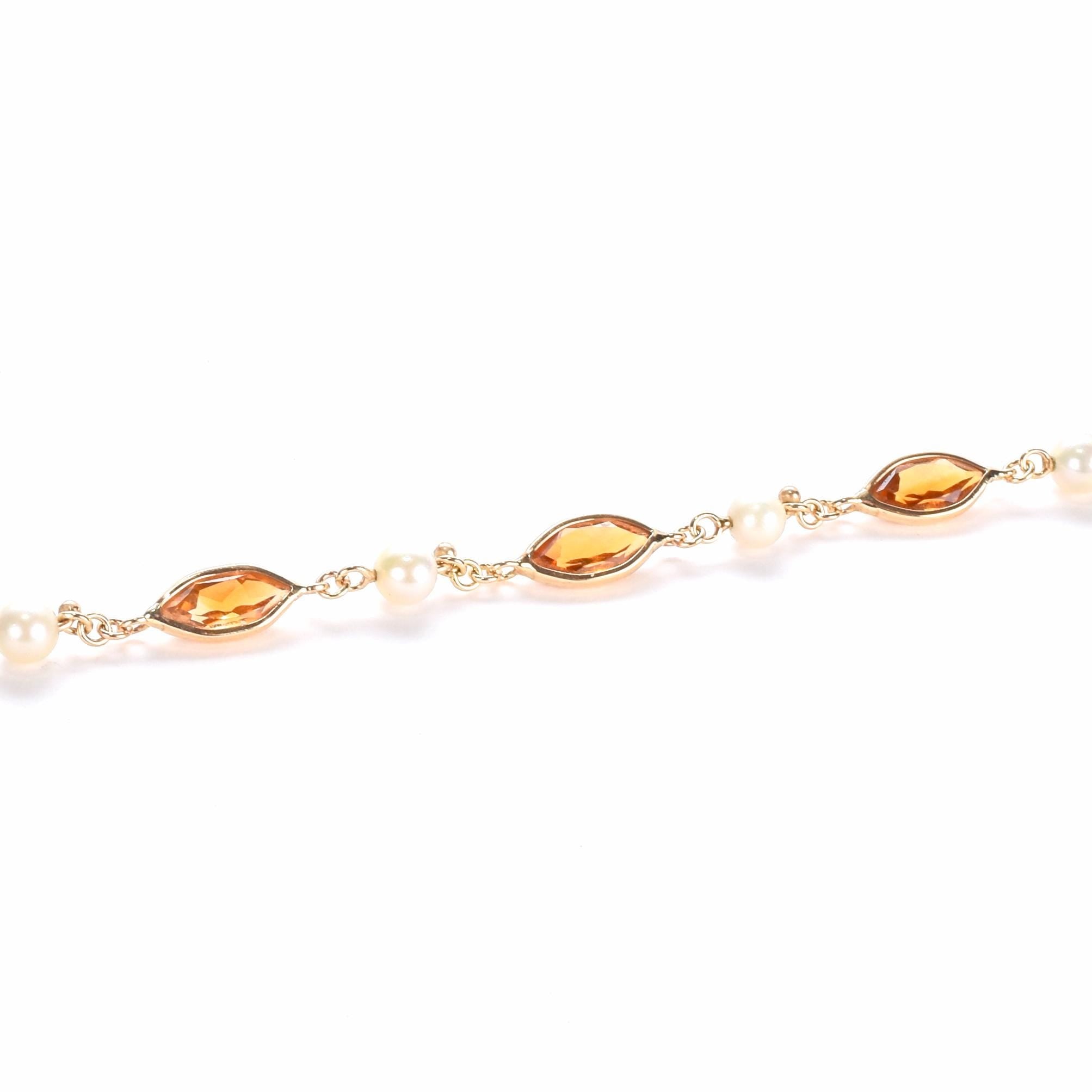 14K Gold Citrine and Pearl Beaded Necklace