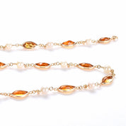 14K Gold Citrine and Pearl Beaded Necklace